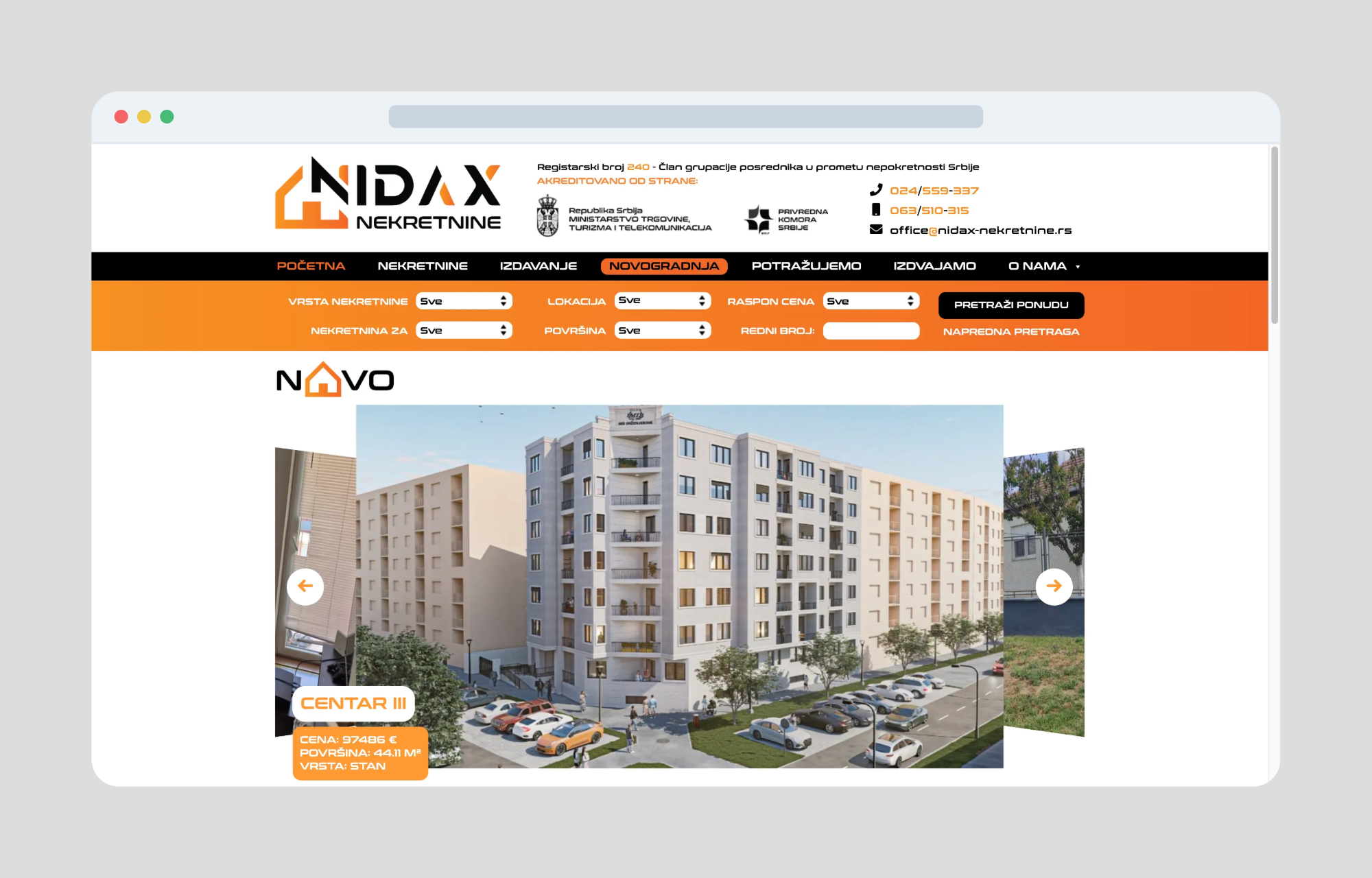 Nidax Nekretnine website screenshot